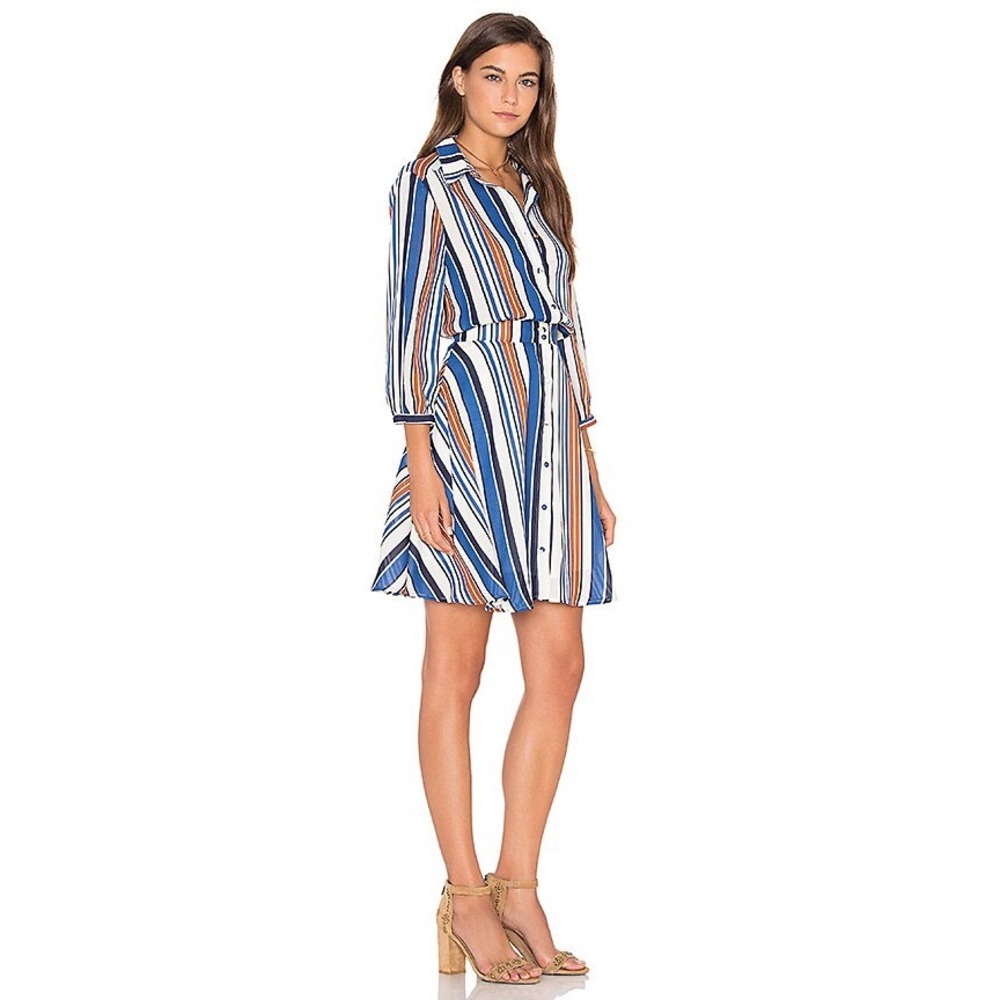 A.C.G. Los Angeles Striped Button Down Shirt Dress Blue Rust White Small ACGD16
